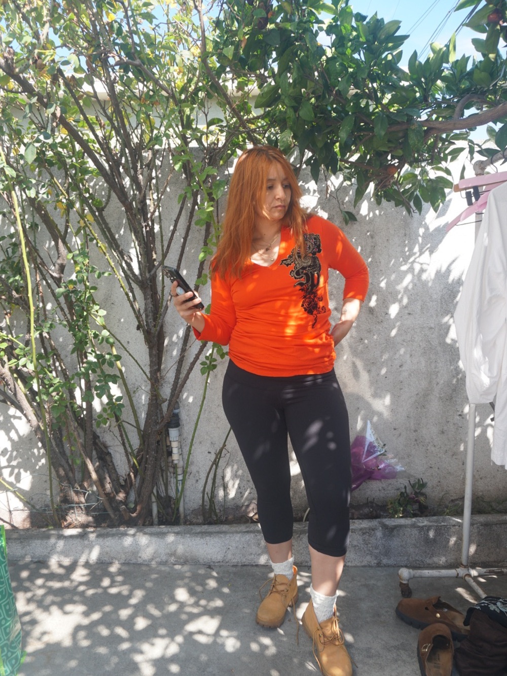 South Pole Orange V-Neck Long Sleeve Top with Black Graphic